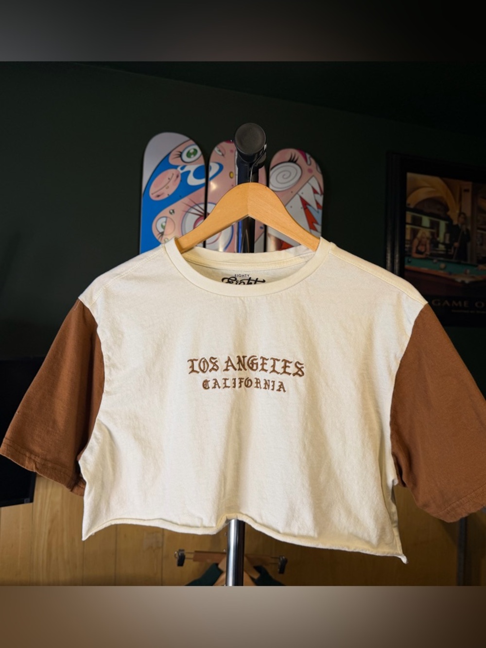 Eighty Eight Los Angeles California Two-Toned Custom Cut Crop Top Tee - Picture 2 of 5